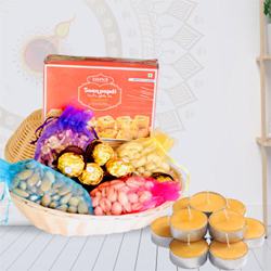 Luscious Dry Fruit Basket with Sweets, Chocolates N Candle to Diwali-usa.asp