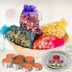 Luscious Pack of Dry Fruits with Candles N Pooja Thali to Usa-diwali-hamper.asp