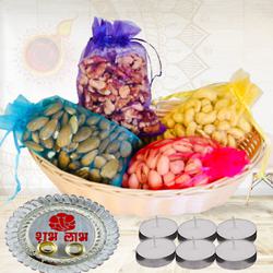 Crunchy Dry Fruit Assortment with Candles N Pooja Thali to Diwali-usa.asp