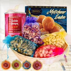 Toothsome Dry Fruits Pack with Motichoor Laddo N Diya to Stateusa_di.asp