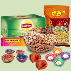 Lovely Gift of Special Diyas with Tea Box n Dry Fruits to Diwali-usa.asp