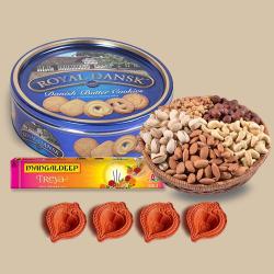 Lovely Diwali Gift of Butter Cookies, Nuts, Incense Sticks n Diya Pair to Diwali-usa.asp