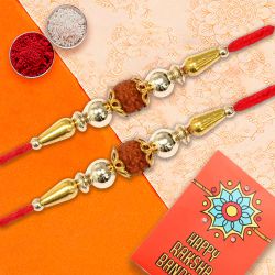 Attractive Rudraksha Rakhi Pair with Roli Chawal Tilak n Card to Usa-serch-by-price.asp