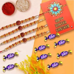 Classic Set of 4 Rudraksha Rakhis with 8 Chocolates to Rakhi-to-usa.asp