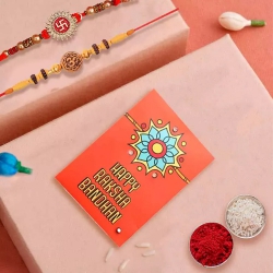 Designer Duo of OM n Swastik Rakhi with Card N Roli Tika to Usa-serch-by-price.asp