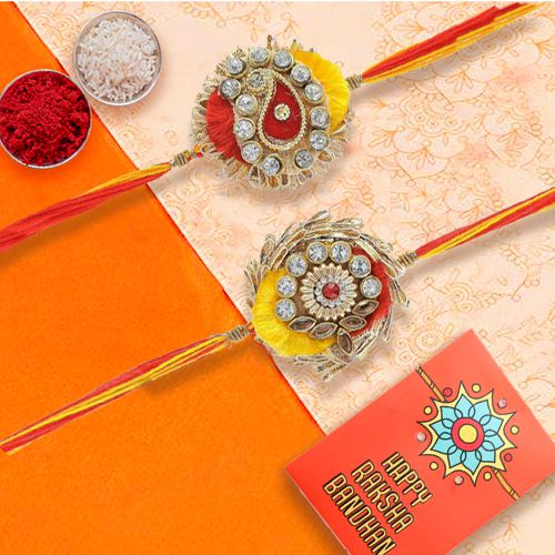 Delightful Zardosi Rakhi Pair with Roli, Chawal n ... to Pune