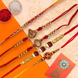 Fantastic Set of 5 Auspicious Rakhi with Roli, Chawal n Card to Usa-serch-by-price.asp