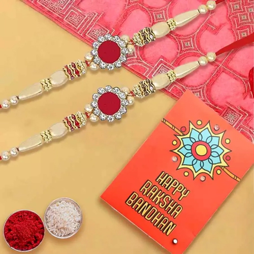 Gorgeous Pair of Jewel Rakhi with Roli, Chawal Tik... to Indore