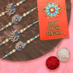 Glamorous Set of 4 Jewel Rakhi with Roli, Chawal n Card to Usa-only-rakhi.asp