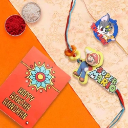 Enticing Pair of Kids Rakhi with Roli, Chawal n Card to Usa-serch-by-price.asp