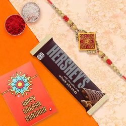Appealing Rakhi with Hershey Chocolates, Roli, Chawal n Card to Rakhi-to-usa.asp