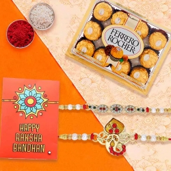 Elegant Pair of Rakhi with 12pc Ferrero Rocher Pack to Rakhi-to-usa.asp