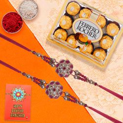 Elegant Pair of Rakhi with 12pc Ferrero Rocher Pack to Rakhi-to-usa.asp