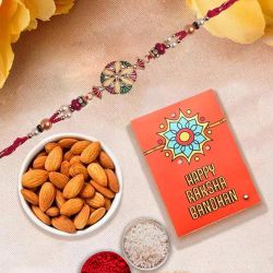 Classy Rakhi with Crunchy Almonds, Roli Tika n Rakhi Card to Rakhi-to-usa.asp