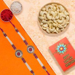 Classy Pair of Rakhis with Crunchy Cashews, Roli Tilak N Card to Rakhi-to-usa.asp