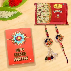 Elegant Bhaiya Bhabhi Rakhi with Haldiram Soan Papdi to Rakhi-to-usa.asp