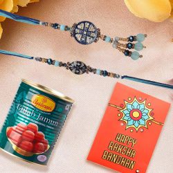 Superb Bhaiya Bhabhi Rakhi Set with Haldiram Gulab Jamun to Rakhi-to-usa.asp