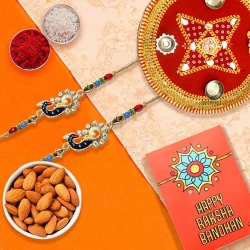 Trendy Pair of Rakhi with Almonds n Puja Thali to Usa-rakhi-dry-fruits.asp
