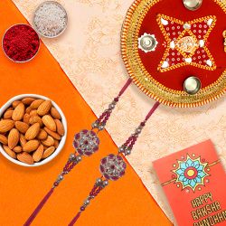 Trendy Pair of Rakhi with Almonds n Puja Thali to Usa-rakhi-thali.asp