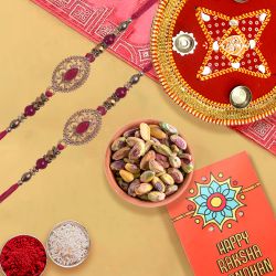 Classic Set of 2 Rakhi with Pistachio n Puja Thali to Stateusa.asp