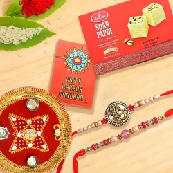 Elegant Pair of Rakhi with Puja Thali N Haldiram Soan Papadi to Stateusa.asp