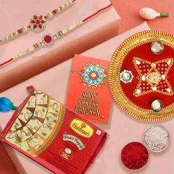 Decorative Thali with Set of 2 Rakhi N Haldiram Soan Papadi to Usa-rakhi-thali.asp