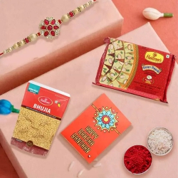 Classy Gift of Rakhi with Bhujia n Soan Papdi from Haldiram to Stateusa.asp