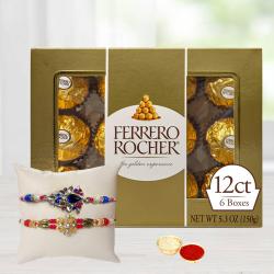 Delectable 12 pc Ferrero Rocher Pack with 2 Rakhis to Rakhi-to-usa.asp