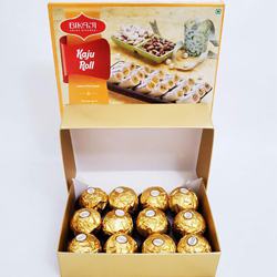 Delectable Pack of Kaju Roll N Ferrero Rocher Chocolates to Diwali-usa.asp