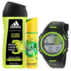 Exclusive Sonata Mens Watch with Set Wet Deo N Adidas Shower Gel