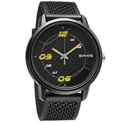 Marvelous Sonata Volt Black Dial PU Strap Watch for Men