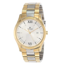Elegant Titan Two Toned Stainless Steel Strap Mens Watch