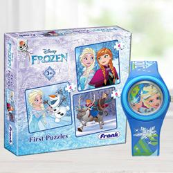 Wonderful Zoop Cartoon Analog Watch n Jigsaw Puzzles Set to Uthagamandalam