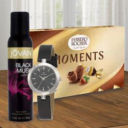 Delicious Ferrero Rocher Chocolates with Titan Watch N Jovan Musk Deo