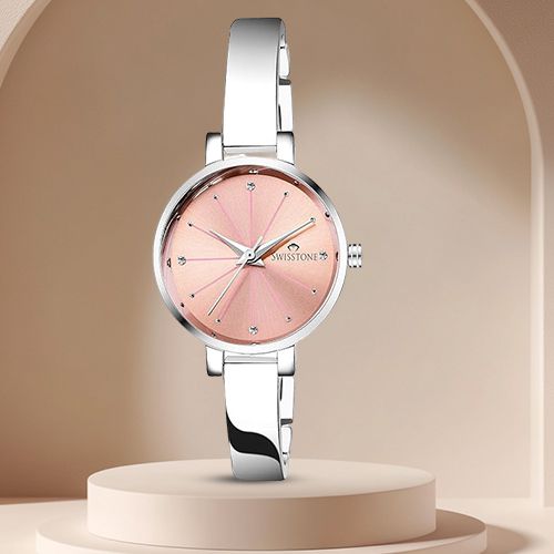 Stylish Pink Dial Silver Plated Watch to Nipani