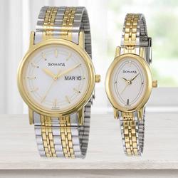Exclusive Sonata Analog Silver Dial Pair Watch