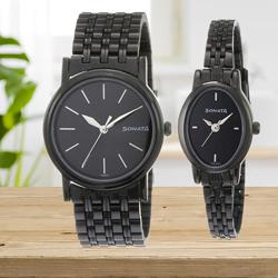 Outstanding Sonata Analog Black Dial Couple Watch