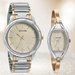 Exclusive Sonata Analog White Dial Couple Watch