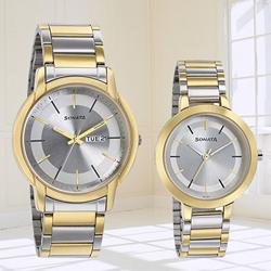Amazing Sonata Analog Silver Dial Pair Watch