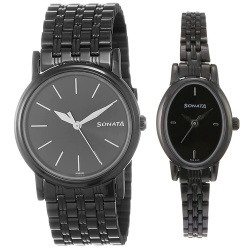 Eye-Catching Sonata Analog Black Dial Watch Set of 2 to Taran Taaran