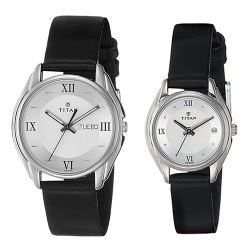 Fancy  Silver Dial Leather Strap Watch for Couple