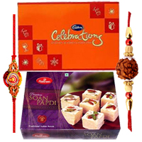 100 Gms Soan Papdi, Cadbery Celebration Pack with 1 Rakhi to Rakhi-to-world-wide.asp
