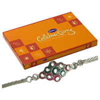 Silver Plated Rakhi with Cadbury Celebration for Kids to Rakhi-to-world-wide.asp