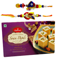 Bhaiya Bhabhi Rakhi Set with Haldirams Soan Papdi to Rakhi-to-world-wide.asp