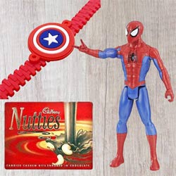 Wonderful Selection of Marvel Avengers Spiderman Action Figurine for Little Ones and Kids Rakhi, Cadbury Nutties to Rakhi-to-world-wide.asp