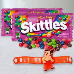 Amazing Chota Bheem Rakhi with Skittles Chocolates to Rakhi-to-world-wide.asp