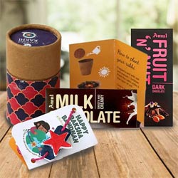 Plantable Tulsi Rakhi N Twin Amul Chocolates Bar to Rakhi-to-world-wide.asp