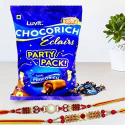 Delicious LuvIt Chocorich Chocolate with 2 Designer Rakhi to Rakhi-to-world-wide.asp