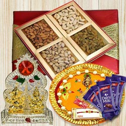 Assorted Dry Fruits with Rakhi Pooja Thali, Ganesh Idol N Chocolates to Rakhi-to-world-wide.asp