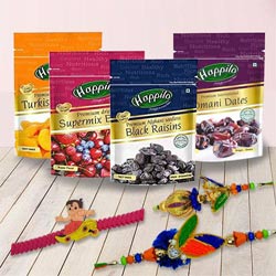 Rakshabandhan Gift of Happilo Imported Dried Fruits with Family Set Rakhi to Rakhi-to-world-wide.asp